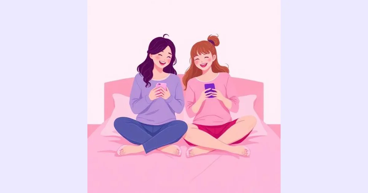 Two friends laughing on their phones together while taking a friendship quiz