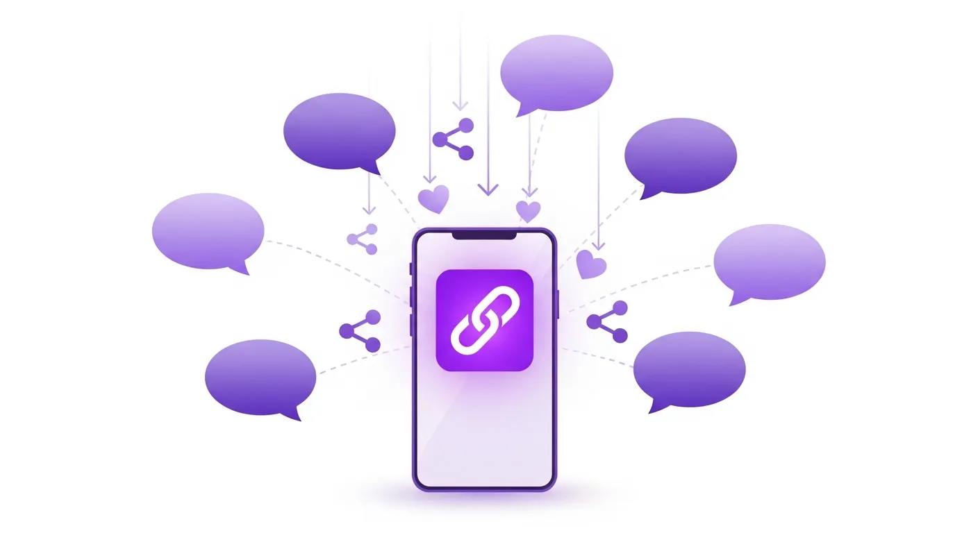 Smartphone sending a best friend quiz link to multiple chat platforms — WhatsApp, Instagram, iMessage
