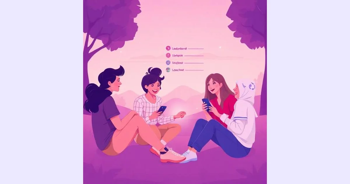 Illustration of friends looking at phones together while taking a friend group quiz with a leaderboard