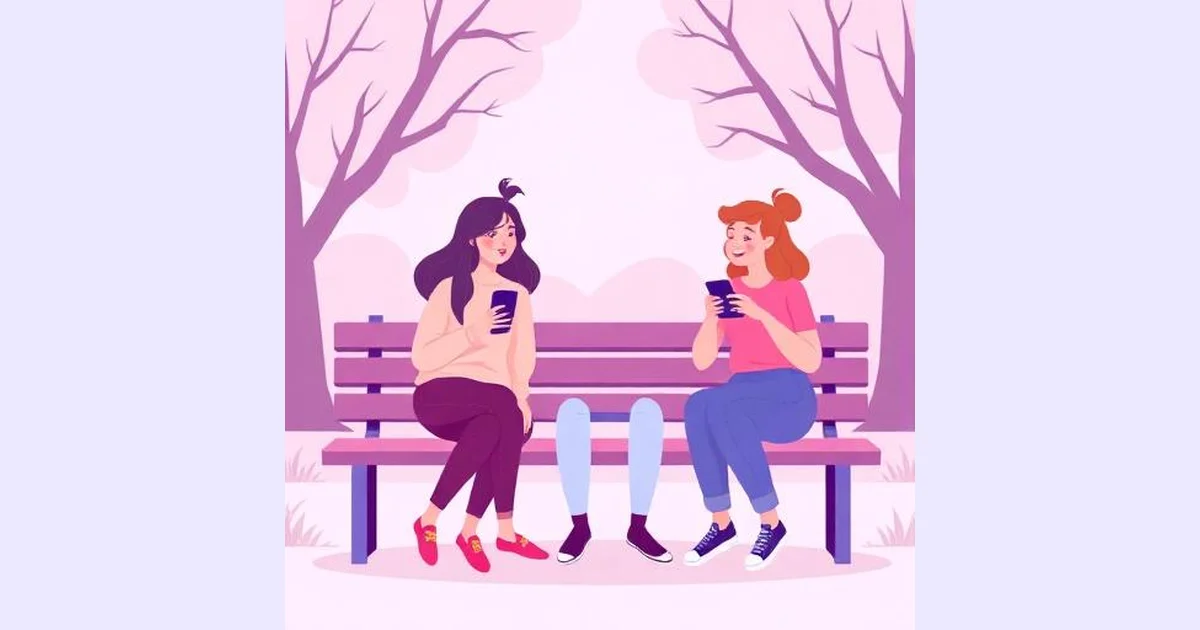 Three friends laughing together while checking a friendship compatibility quiz leaderboard on their phones